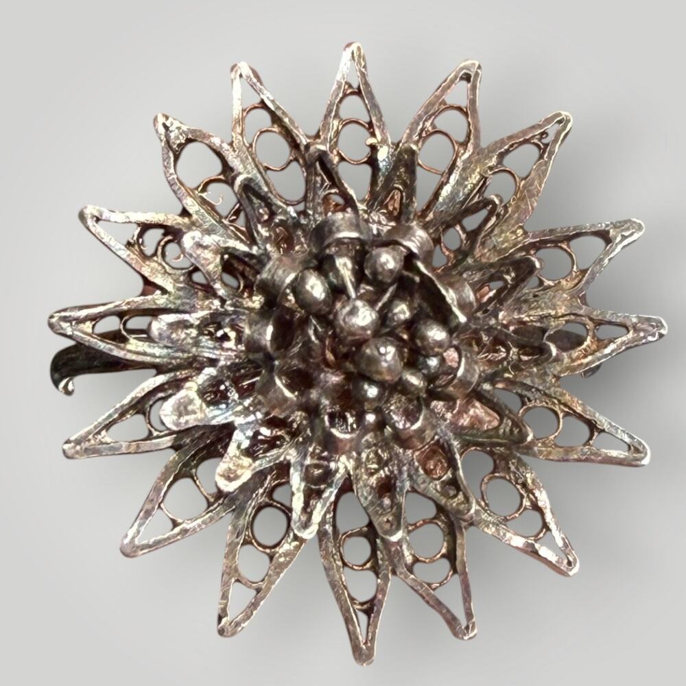 Vintage Sterling Silver 925 Filigree Edelweiss Flower Ring Size 4.5 1.8g
